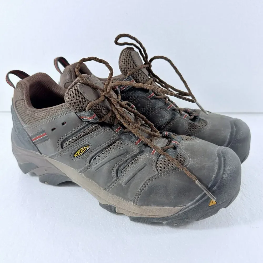 KEEN Utility Lansing Mens Low Steel Toe Work Shoes Size 11.5E Brown Hiking Clean